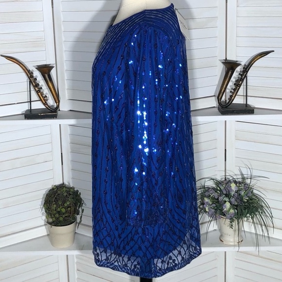 Bob Mackie Wearable Art Sequined Mesh Tunic Dress Royal Blue 3X - Picture 4 of 11